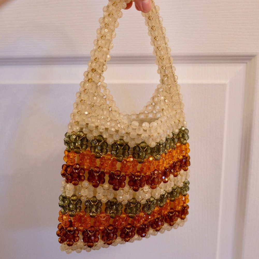 Vintage Orange and Cream Beaded Mini Purse ✨💎